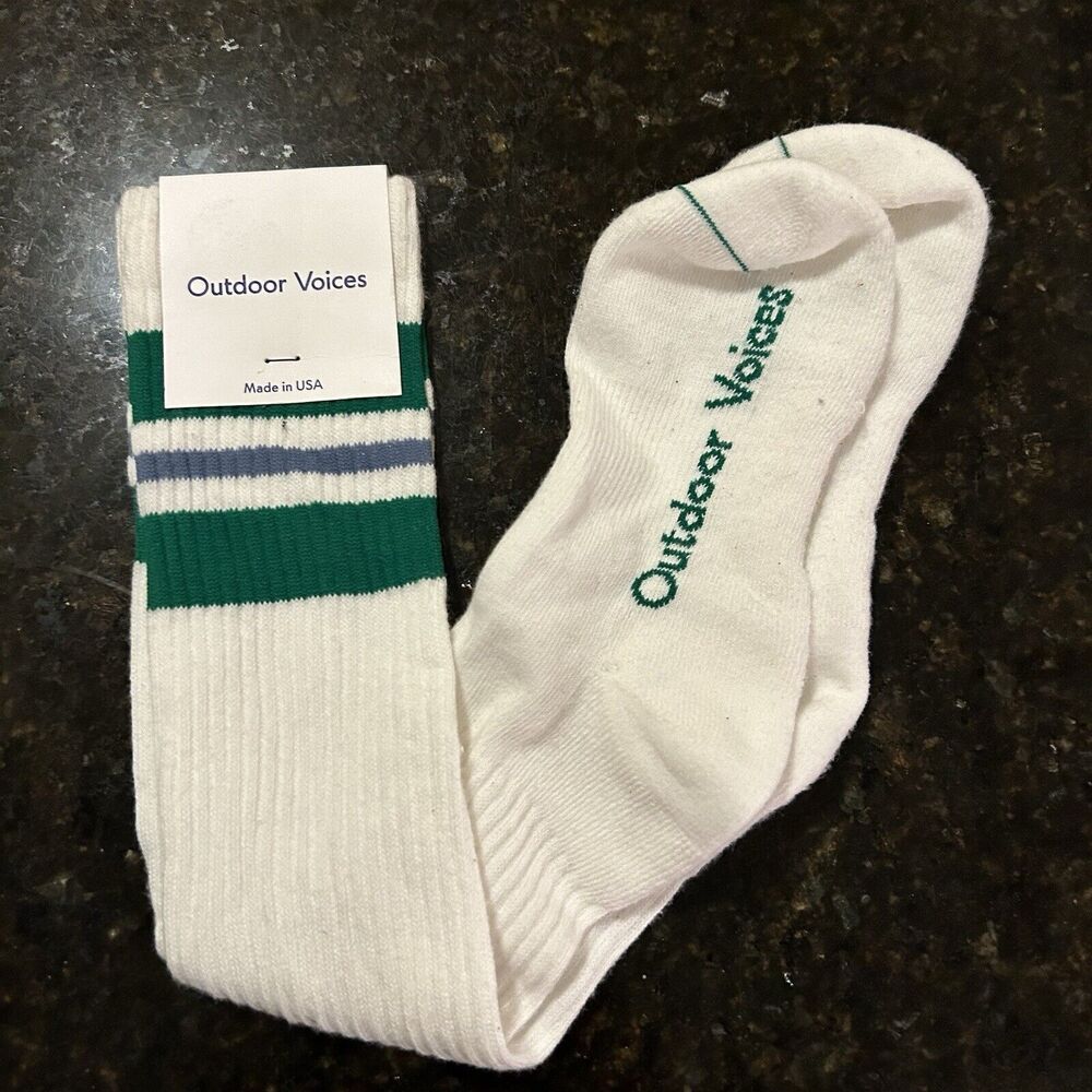 Outdoor Voices Crew Socks White Green Stripe Women's Small Medium New Tall